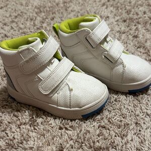 Kids White and Green High-Top Shoes